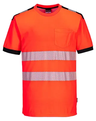 Produktbild von Portwest PW3 Warnschutz Baumwolle Comfort T-Shirt kurzarm Rot/Schwarz 4XL