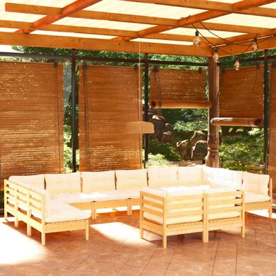 Produktbild von Möbel 12-tlg. Garten-Lounge-Set mit Creme Kissen Massivholz Kiefer - Gartenmöbelgarnituren 3097271
