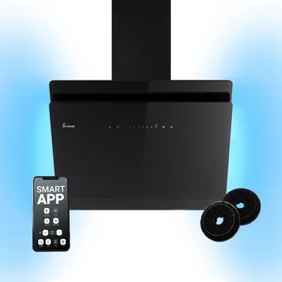 Produktbild von KKT KOLBE A+++ Dunstabzugshaube 60 cm 782 cbm/h Umluft Abluft Kopffrei Wandhaube | Glas Schwarz | Nachlaufautomatik | Smart WiFi App WLAN | SensorTouch | RGBW LED-Beleuchtung | SOLO6005SM