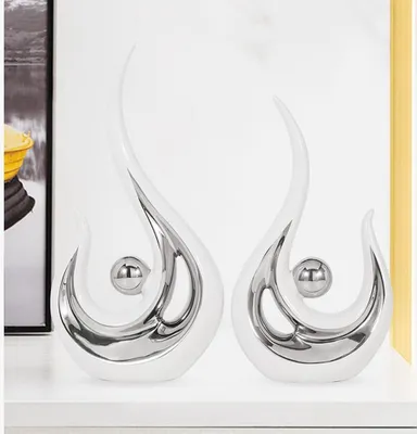 Immagine prodotto di Vlambeeld in Vetroceramica d'arte astratta - Decorazione - Set di 2 - Bianco e argento - Vetroceramica