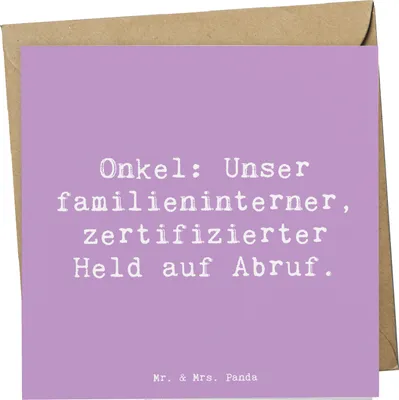 Produktbild von Mr. & Mrs. Panda Grußkarte Spruch Onkel-Held - Lavendeltraum - Geschenk, Familie, Glückwunschkarte, faltkarte, Familienangehöriger, Verwandte, Klappkarte, anlasskarte