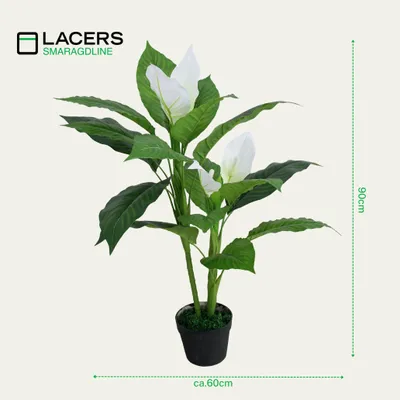 Produktbild von Lacers SMARAGDLINE künstliche Anthuirum Pflanze im Topf weiß - 90cm Kunstpflanze Dekoration wie echt wirkende Blätter & Blüten-Real Touch-Deko
