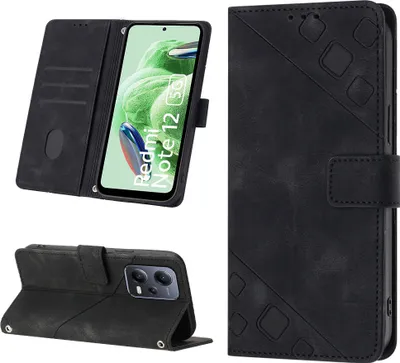 Produktbild von Hülle für Xiaomi Poco X5 /Redmi Note 12 5G Prägung Flip Leder Brieftasche Schutzhülle mit Ständer Schwarz