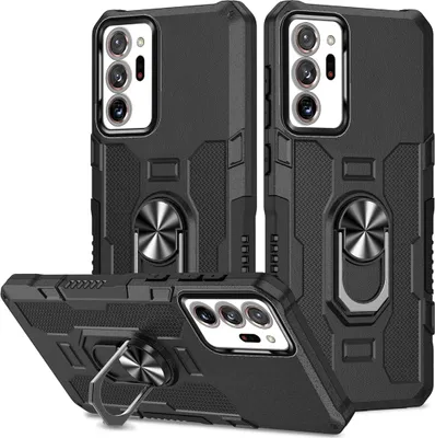 Produktbild von Galaxy Note 20 Ultra Hülle, Dual Layer Robuste Rüstung Ringhalter Ständer Schutzhülle für Samsung Galaxy Note 20 Ultra 5G Schwarz