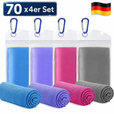 Produktbild von 70x 4er Set (280 Stk) Kühlendes Handtuch, Kühltücher mit wasserdichtem Verschlussbeutel & Karabiner, Kühlhandtuch Sport Cooling Towel für Fitness,Yoga