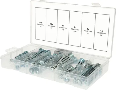 Obrázek produktu pro KS TOOLS Sortiment rozpěrných a kotevních hmoždinek M4x20 mm - M6x52 mm 40 ks - 970.0820