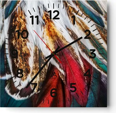 Produktbild von Wanduhr - Quadrat - Glasuhr - Federn Federn Vogel - 30x30cm - Schleichendes Uhrwerk - Lautlos - zum Aufhängen bereit - Dekoration Modern - Wanddekoration aus Glas - C4AC30x30-3743