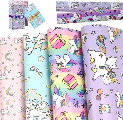 Produktbild von 4 Stücke Tier Geschenkpapier für Kinder - Bunt und Festlich (50 x 70 cm)