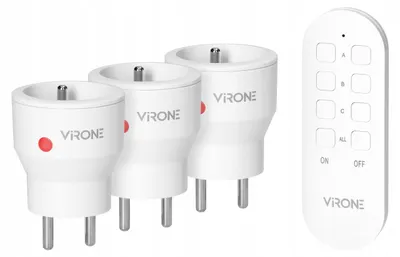 Image de Kit de 3 prises murales sans fil Orno Virone RS-8, avec télécommande