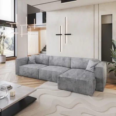 Produktbild von Masseno Ecksofa TOLMO P mit Schlaffunktion L-Form, Sofa mit Bettkasten, Wohnzimmersofa, Couch, Soffa, Bettsofa, Couchgarnitur- Hellgrau, POSO 55