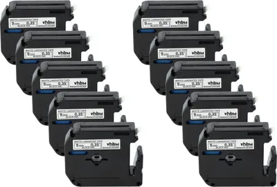 Produktbild von vhbw 10x Schriftband-Kassette kompatibel mit Brother P-Touch 70HK, 70BM, 70SP, 70BMH, 70HOL, 70BBVP, 70HOT Etiketten-Drucker 8m x 9mm Schwarz auf Weiß