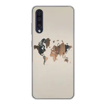 Produktbild von MuchoWow® Handyhülle Schutzhülle Hülle für Samsung Galaxy A30s Weltkarte -Holz - Regal Silikon Softcase Handy Hülle - Karteninhaber