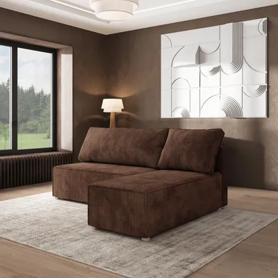 Produktbild von Masseno Ecksofa BRISO P mit Schlaffunktion L-Form, Sofa mit Bettkasten, Wohnzimmersofa, Couch, Soffa, Bettsofa, Couchgarnitur- Braun, POSO 06