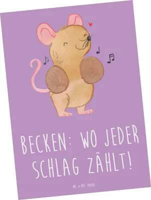 Produktbild von Mr. & Mrs. Panda Postkarte Becken - Lavendeltraum - Geschenk, kunstkarte, Lernen, Musikinstrument, bildkarte, Postkarten, Grußkarte, Instrument, Musiker, Rhythmus, Musik