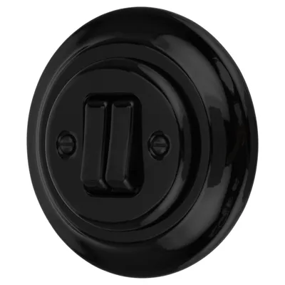Image de Bouton-poussoir double encastré en porcelaine rétro I PR1 noir