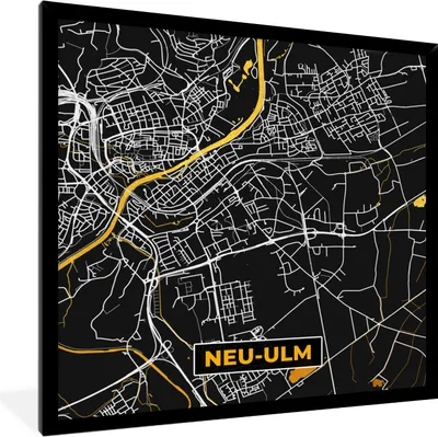 Produktbild von MuchoWow® Gerahmtes Poster Stadtplan - Deutschland - Gold - Neu Ulm - Karte 40x40 cm - Poster mit Schwarzem Bilderrahmen Wandposter Rahmen Foto Bilder - Mit Rahmen - Wanddekoration Schlafzimmer