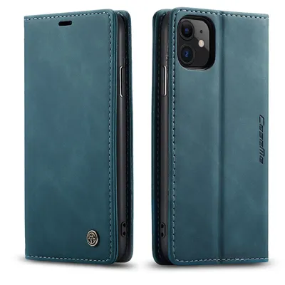 Immagine prodotto di custodia per iPhone 11, Custodia retrò in Finto cuoio, tasche per carte, chiusura magnetica, custodia con funzione stand per iPhone 11 Blu