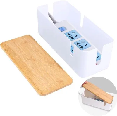 Produktbild von Famanu Kabelmanagementbox mit Bambusdeckel - Aufbewahrungsbox zur Organisation von Kabeln