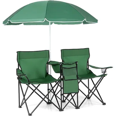 Produktbild von 2-teiliger Campingstuhl mit Sonnenschirm RS03954, 161 x 55 x 85 cm, grün