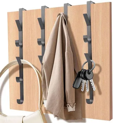 Productafbeelding van Unyqoos® Set van 4 deurhaken – ruimtebesparende haakjes voor op de deur, elk met 5 haken, koolstofstaal, zwart, draagvermogen tot 10 kg, zonder boren, geschikt voor deurdiktes tot 34,1 cm