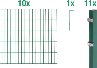 Produktbild von Alberts Doppelstabmatten Zaun, Höhe 100 cm, Länge 20 m, Zaun-Komplettset zum Einbetonieren, grün, Pfosten 60x40 mm
