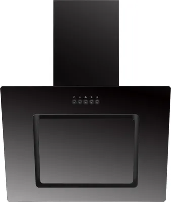 A black kitchen range hood is shown against a white background.