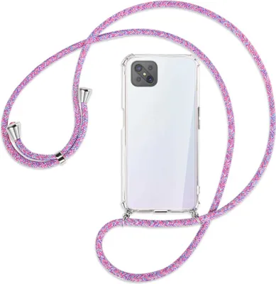 Produktbild von Handykette Backcover-Schutzhülle mit Band (Metall silberfarben) für Oppo A92S / Reno4 Z 5G - lila/rosa/blau