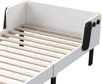 Immagine prodotto di Letto per bambini 90 x 200 cm, simpatica struttura a forma di cane con rete a doghe, doghe in legno, bianco