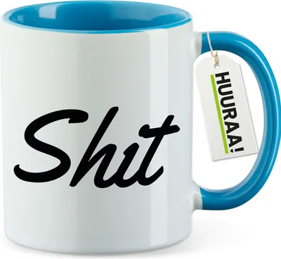 Produktbild von Huuraa Kaffeetasse Shit englisch Schriftzug 330ml Blau Keramik Kaffeebecher Geschenkidee
