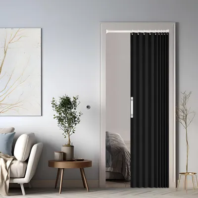 Obrázek produktu pro Magnetická zatemňovací závěs na dveře, skládací, černá barva, rozměry 105 x 200 cm