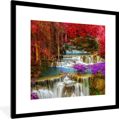 Produktbild von MuchoWow® Gerahmtes Poster Wasserfall - Rosa - Bäume 40x40 cm - Poster mit Schwarzem Bilderrahmen Wandposter Rahmen Foto Bilder - Poster - Plakat im Rahmen