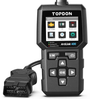 Obrázek produktu pro Diagnostický přístroj OBD2, diagnostický nástroj TOPDON AL400, kompatibilní s I/M, 10 režimů OBD2, kontrolka motoru, emisní test, pro automobily z EU vyrobené od roku 2000