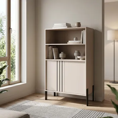 Produktbild von Masseno Buchregal VALOZA,Ideal für Büro, Wohnzimmer oder Lesezimmer, Stil Modern, 80x40x127 cm, Matt, Kaschmir