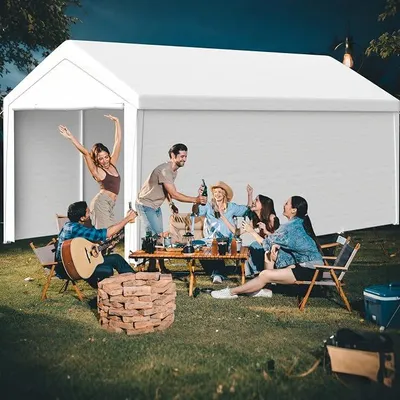 Produktbild von Pavillon Carport 4x8 m – extra großes Zeltgarage Garagenzelt Winterfest mit Roll-up-Fenster für Auto, SUV, Boote & LKW – Seitenwände und Dach abnehmbar – Unterstand Lagerzelt oder Weidezelt