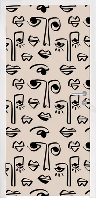 Produktbild von MuchoWow® Türtapete Selbstklebende Türfolie Muster - Lippen - Strichzeichnungen 90x215 cm Türposter Türaufkleber Klebefolie Türklebefolie - Plakat an der Tür - Türsticker - Aufklebern
