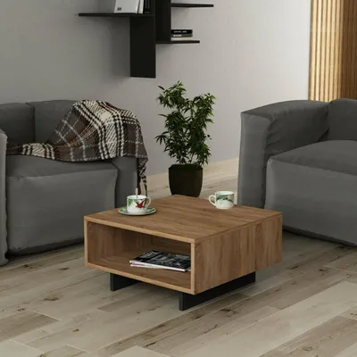 Produktbild von Wohnzimmertisch Dmasolin, Niedriger Wohnzimmertisch, Kaffeeregal, Couchtisch für Sofa, 60x60h32 cm, Eiche und Anthrazit