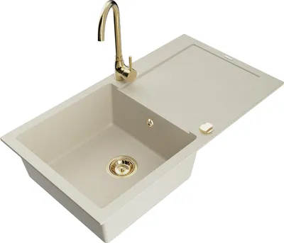 Immagine prodotto di Mexen Leo lavello in granito a 1 vasca con scolapiatti e rubinetto da cucina Telma, beige - 6501-69-670200-50