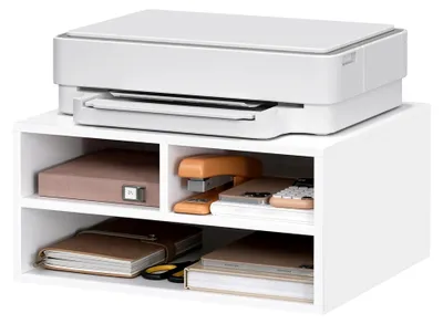Produktbild von Druckerständer mit 3 Fächern, Druckerschrank 47x22,5x40 cm, Druckerregal, weiß