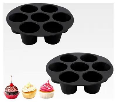 Produktbild von 2 Stück Silikon-Backform für 7 Cupcakes, für Muffins, Brownies, Pudding, Schwarz
