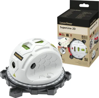 Productafbeelding van Laserliner SuperLine 2D, 1 mm/m, 635 nm (<1 mW), Lijnlaser, Zwart, Wit, 4 uur, LR44