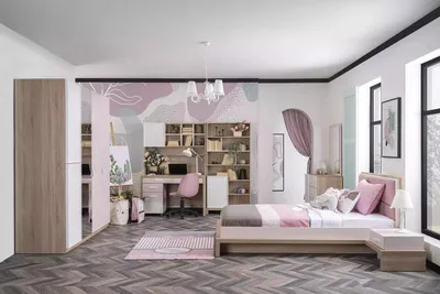 Produktbild von Kinderbett Kinderzimmer Bett Holz Rosa Garnitur Kindermöbel Set 9tlg