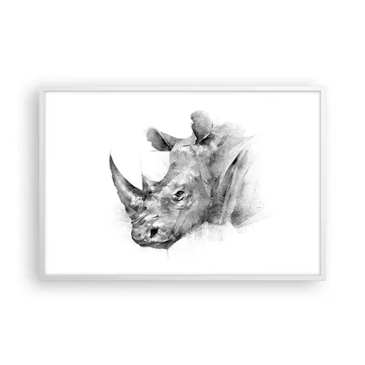 Produktbild von Gerahmtes Poster - Weißer Rahmen - Nashorn Porträt Grafik - 91,5x61 cm - Wand Bild - Wanddeko - Wandbilder - Kunstposter - Wandposter - Bilderrahmen - Bilder - Kunstdruck - P2WAA91x61-4378