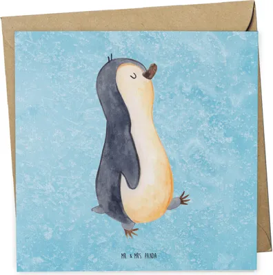 Produktbild von Mr. & Mrs. Panda Klappkarte Pinguin marschieren - Eisblau - Geschenk, anlasskarte, Schwester, doppelkarte, Familie, Glückwunschkarte, Stolz, faltkarte, Pinguine