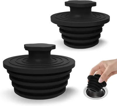 Produktbild von Badewanne-Abflussstopfen – 2 Stück Silikon Universal-Stopfen für Dusche & Spülbecken, Bad und Duschabfluss – Einfache Installation (Schwarz)