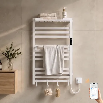 Image de S'AFIELINA Sèche-serviettes électrique avec étagère  950× 600 mm 375 W Blanc,Radiateur sèche-serviettes électrique connecté, WiFi et application