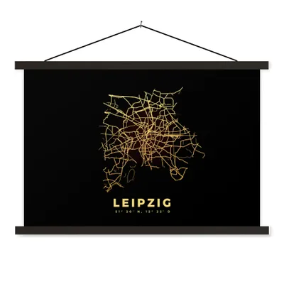 Produktbild von MuchoWow® Textilposter Leipzig - Gold - Karte - Stadtplan 120x80 cm mit schwarzem Rahmen - Wanddeko