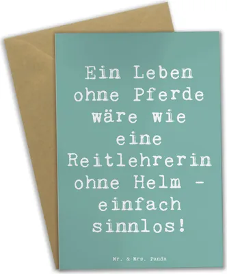 Produktbild von Mr. & Mrs. Panda Grußkarte Spruch Reitlehrerin ohne Pferd - Meeresbrise - Geschenk, osterkarten, Helm, osterkarte, Berufsliebe, Pferdemädchen, weihnachtskarten, Reiten