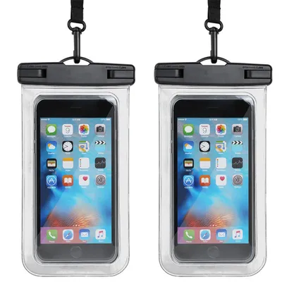 Two identical waterproof phone cases are shown side-by-side against a white background.