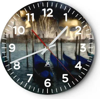 Produktbild von Wanduhr - Rund - Glasuhr - Gondel Wasser Kanal - 30x30cm - Schleichendes Uhrwerk - Lautlos - zum Aufhängen bereit - Dekoration Modern - Wanddekoration aus Glas - C4AR30x30-0250