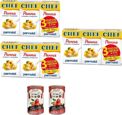 Produktbild von 3x Parmalat Panna chef per cucinare Kochcreme creme fur Koch 3x 125 ml + Italian Gourmet 100% italienische geschälte Tomaten dosen 2x 400g